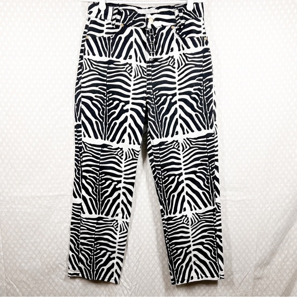 House of Sunny Black White Zebra Print High‎ Rise Straight Leg Jeans - Picture 2 of 6